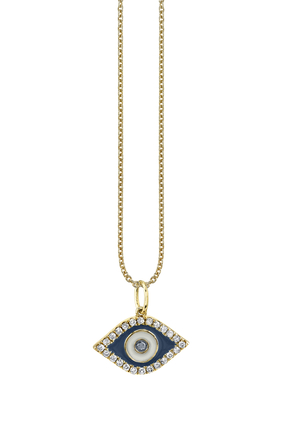 Evil Eye Charm Necklace, 14K Yellow Gold & Diamonds